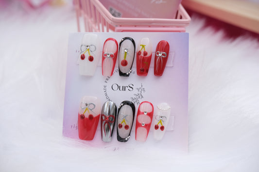 OurS Handmade Gel Nails, Charms, Coffin shape, Press on , Glue on Nails for girls