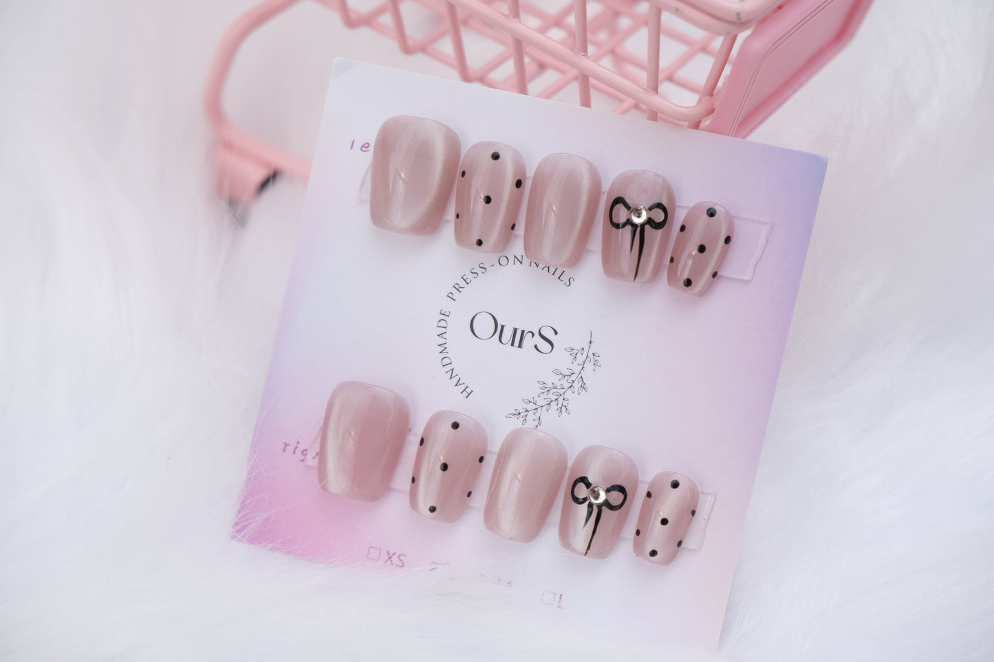 OurS Handmade Gel Nails, Press on Nails Short Square Fake Nails bow False Nails Design Fall Press on Nails Full Cover Acrylic Nails Jelly Press on Nails Stick on Nails for Women Girls