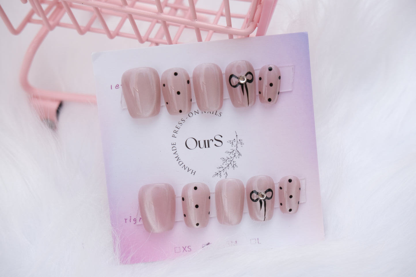 OurS Handmade Gel Nails, Press on Nails Short Square Fake Nails bow False Nails Design Fall Press on Nails Full Cover Acrylic Nails Jelly Press on Nails Stick on Nails for Women Girls