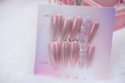 OurS Handmade Gel Nails, long Almond shape, Reusable Press on, Glue on Nails