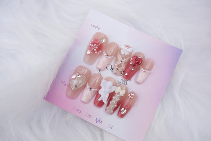 OurS Handmade Gel Nails,Nude colour, 3d Gems,  Metal,gems,Almond shape ,Stick On Nails for Women, Glue On Nails with Nail Glue