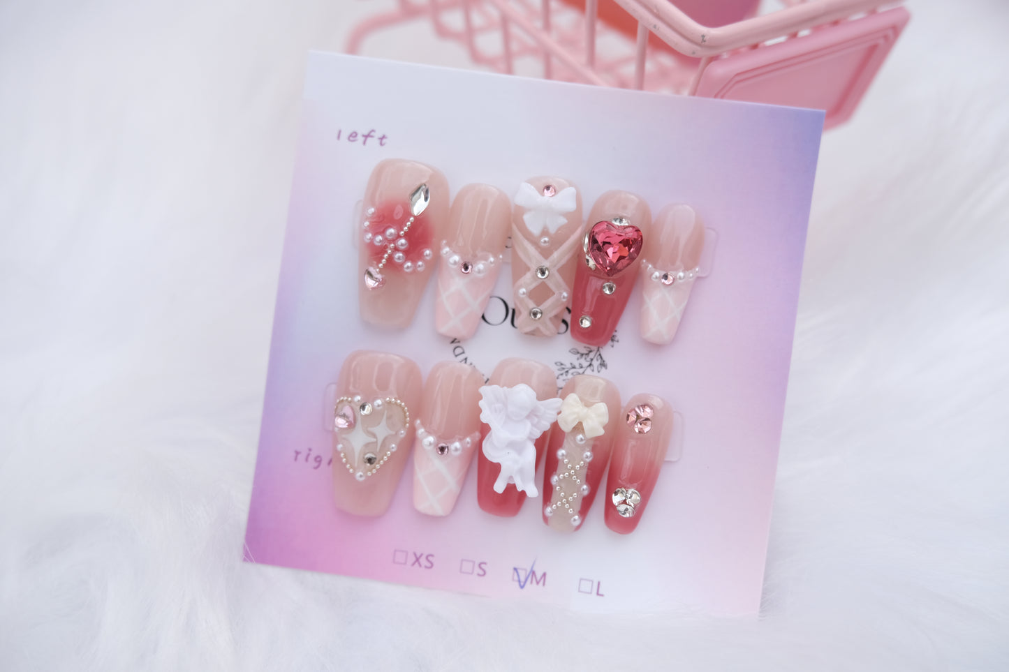 OurS Handmade Gel Nails,Nude colour, 3d Gems,  Metal,gems,Almond shape ,Stick On Nails for Women, Glue On Nails with Nail Glue