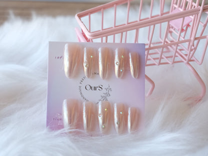 OurS Handmade Gel Reusable Nails, Nude, Press on Glue on nails