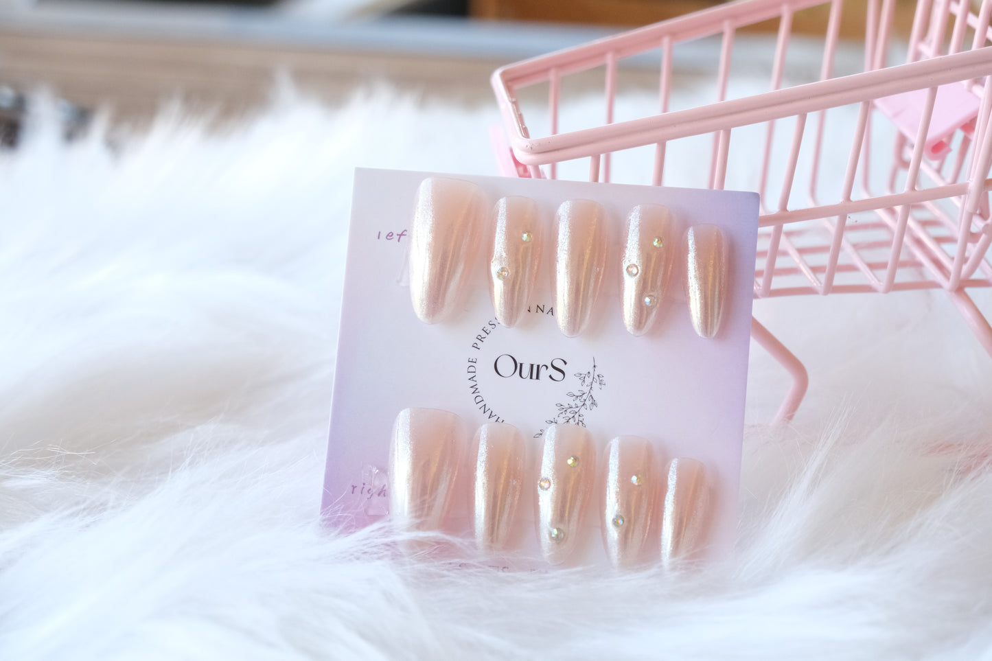 OurS Handmade Gel Reusable Nails, Nude, Press on Glue on nails