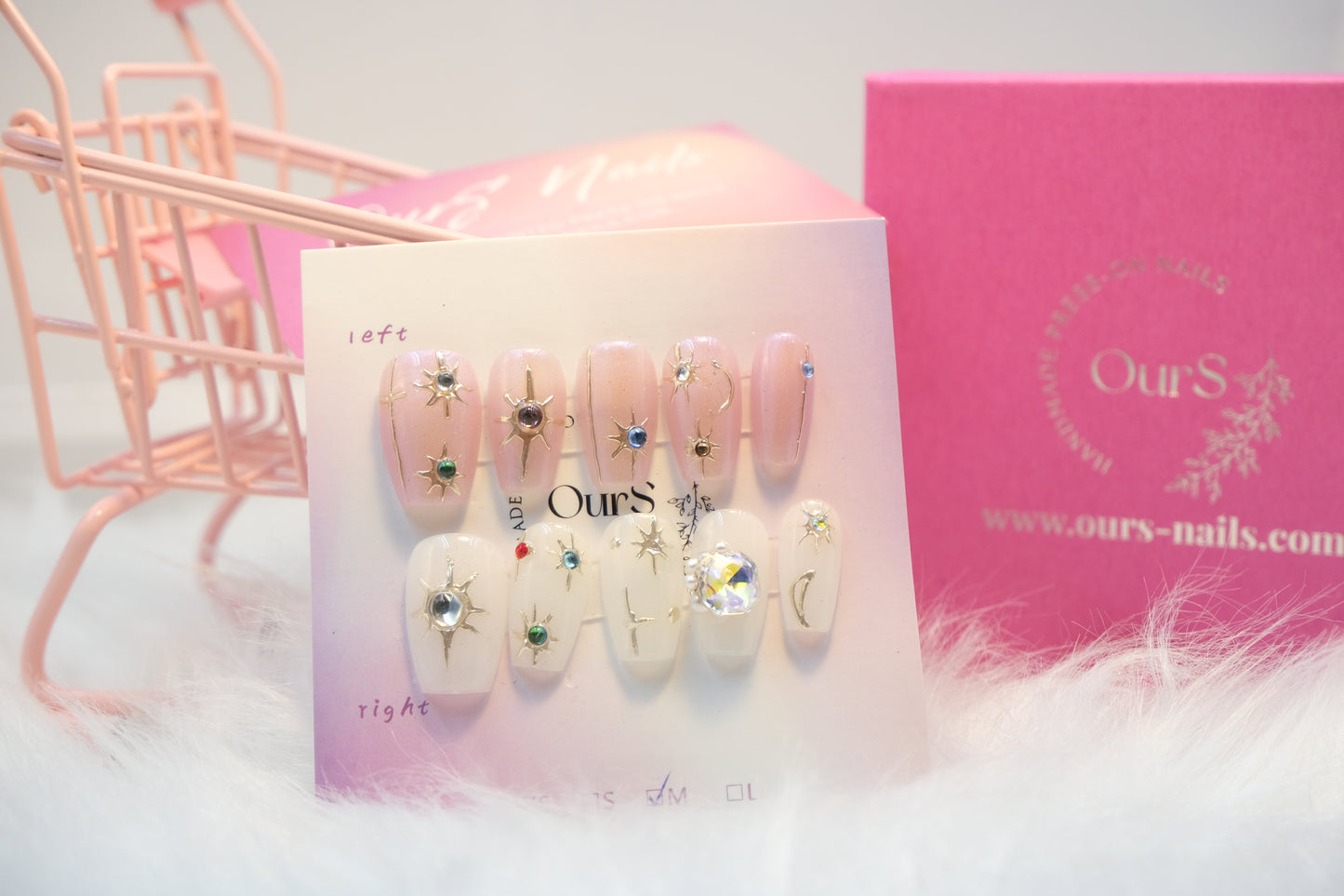 OurS Handmade Gel Nails,White, Gold,  Reusable Nails