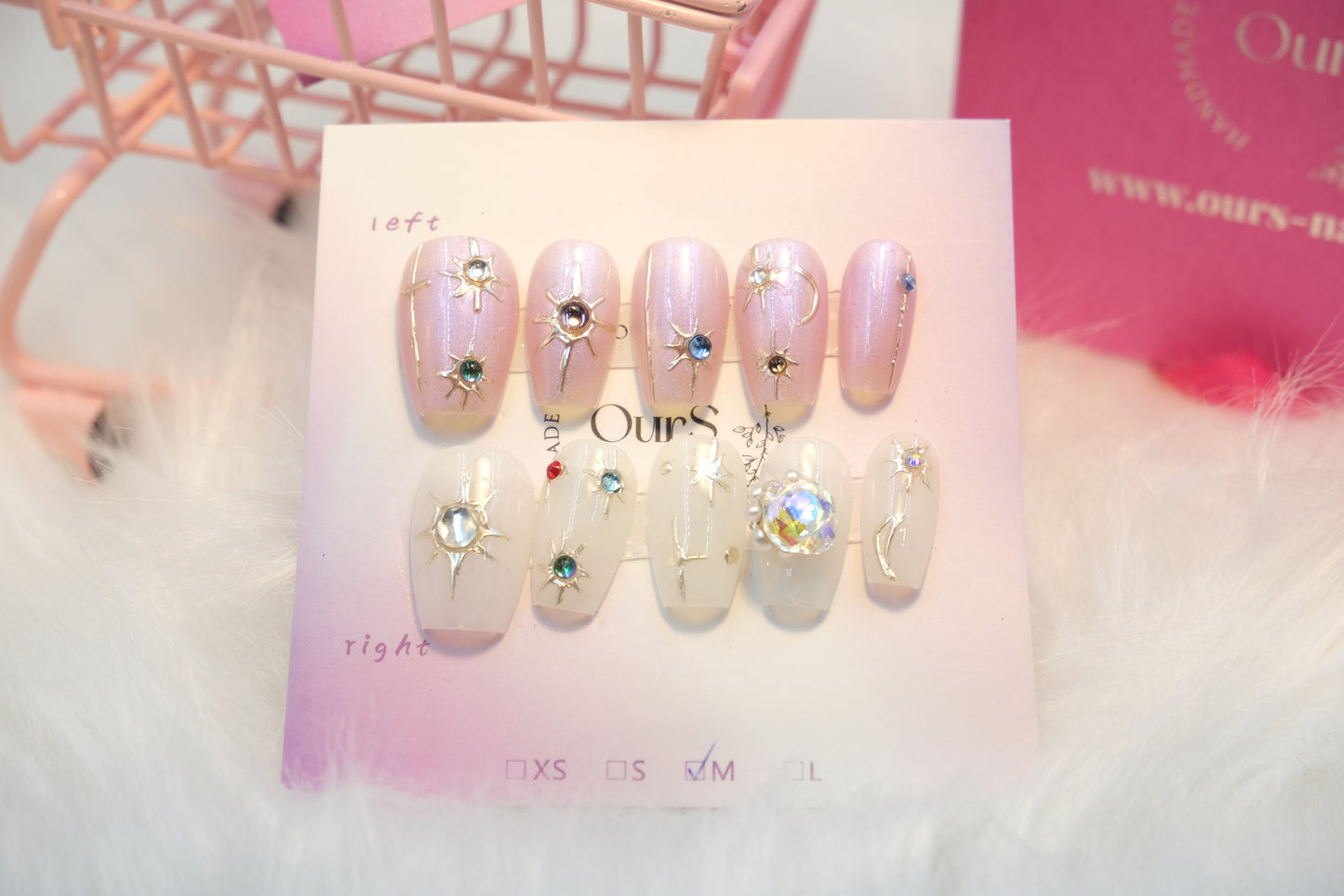 OurS Handmade Gel Nails,White, Gold,  Reusable Nails