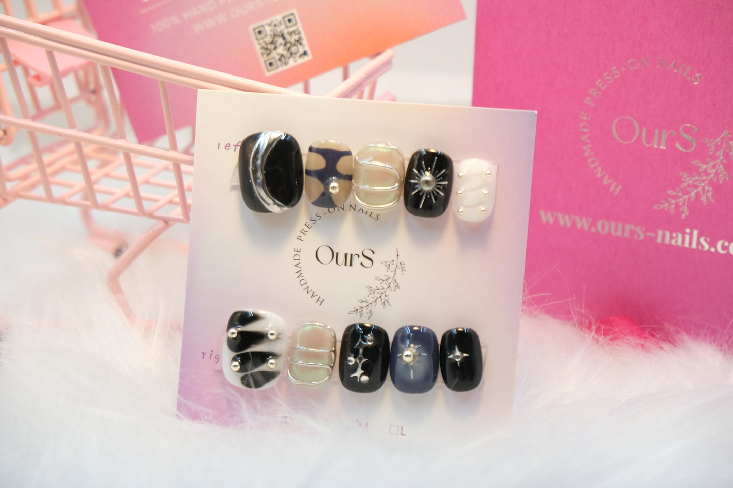 OurS Handmade Gel Reusable Nails, coffin shape nails , press on glue on  nails for girls