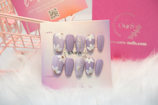 OurS Handmade Nails,Purple Coffin, Reusable Press on nails