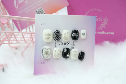 OurS Handmade Press on Gel nails, Short coffin, Cat eye, heart, Reusable nails