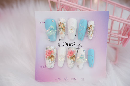 OurS Handmade Press on Gel nails, White French tip, Reusable