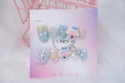 OurS handmade press on gel nails,Sanrio Nails , Short Almond shape