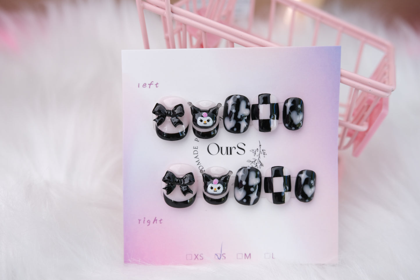 OurS Handmade Press-On, Reusable ,Sanrio Kuromi Nails