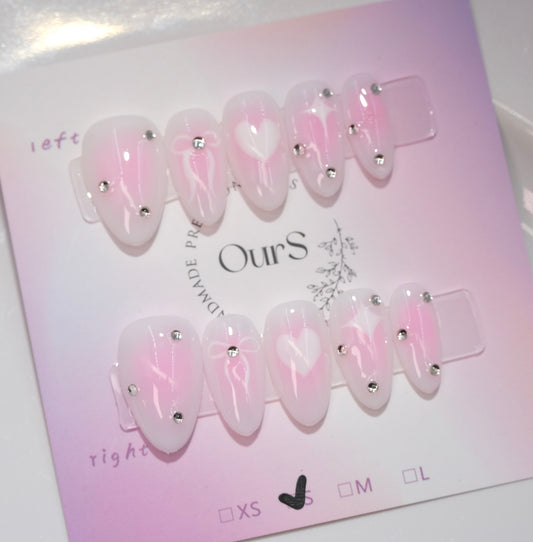 OurS Handmade Gel Nails, Pink, Heart, Reusable Press on nails