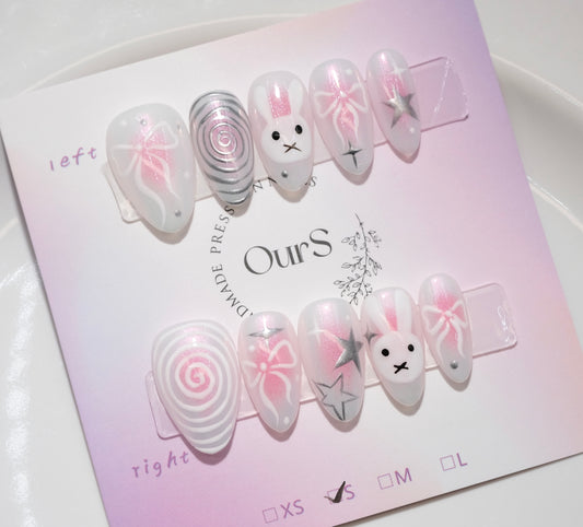 OurS Handmade Gel Nails, Short Almond, Pink Cute Nails