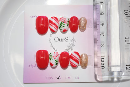 OurS Handmade Gel Nails, Short round, Christmas Nails, Press on nails