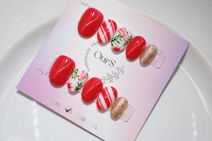 OurS Handmade Gel Nails, Short round, Christmas Nails, Press on nails