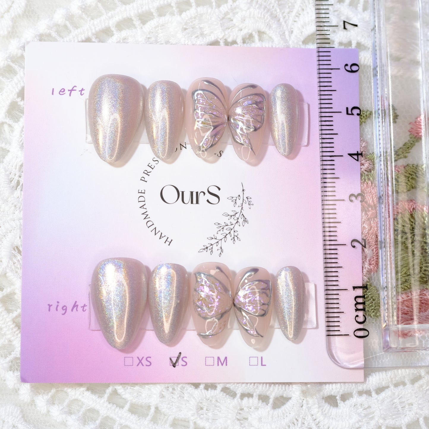 OurS Handmade Gel Nails, Butterfly,Cute, Short Almond Press On nails gift for girls