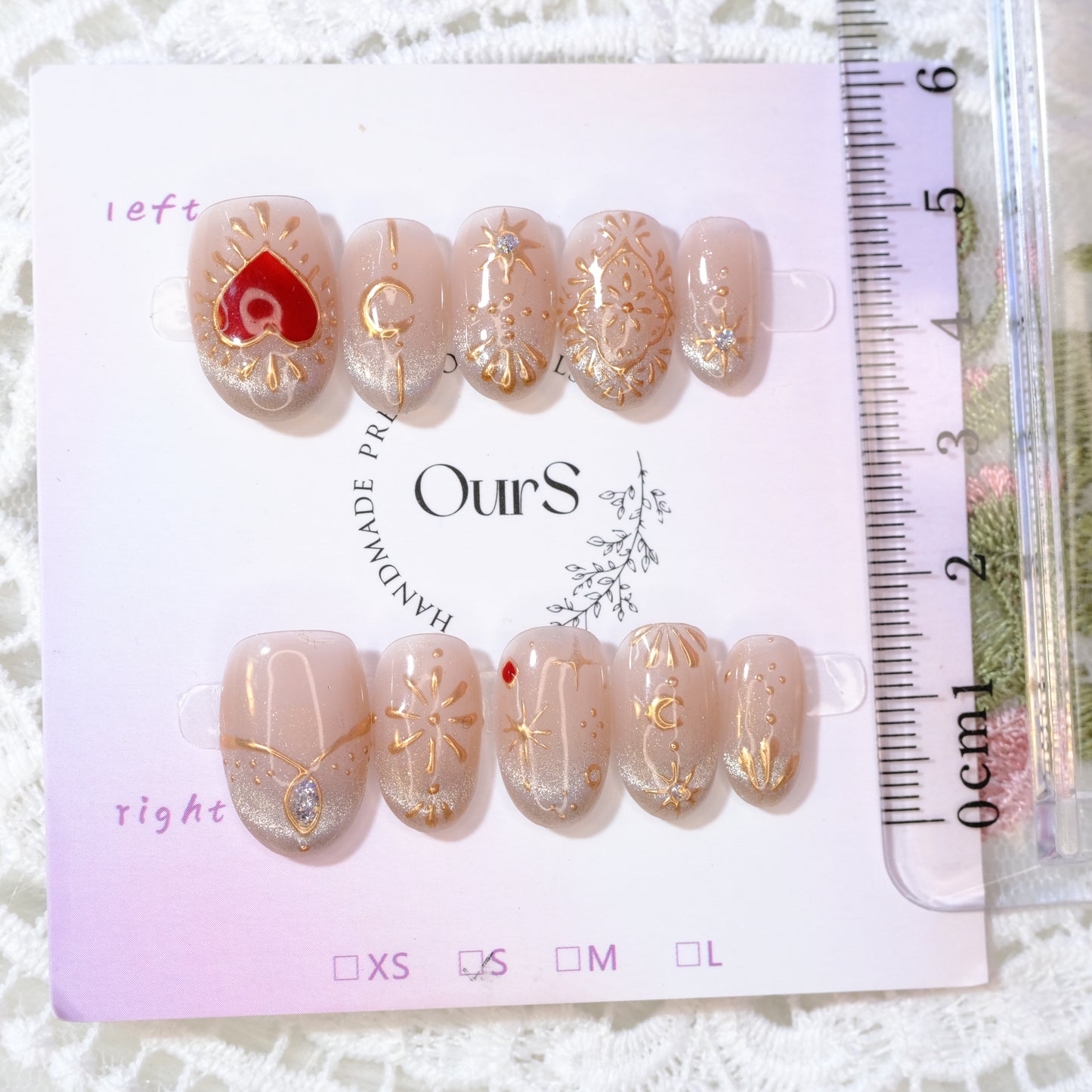 OurS Handmade Gel Nails, Short oval ,Cat eye, Heart, Press on Nails gift for girls