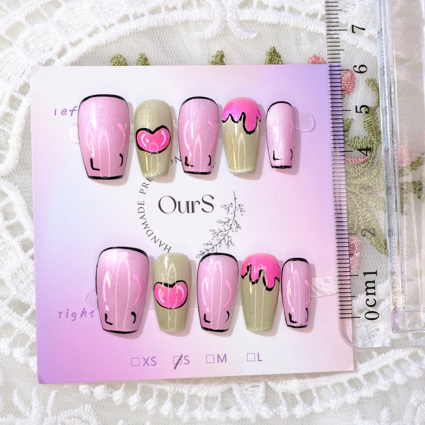 OurS Handmade Gel Nails, 2D Anime, Valentine's Day Pink short coffin press on Nails for girls