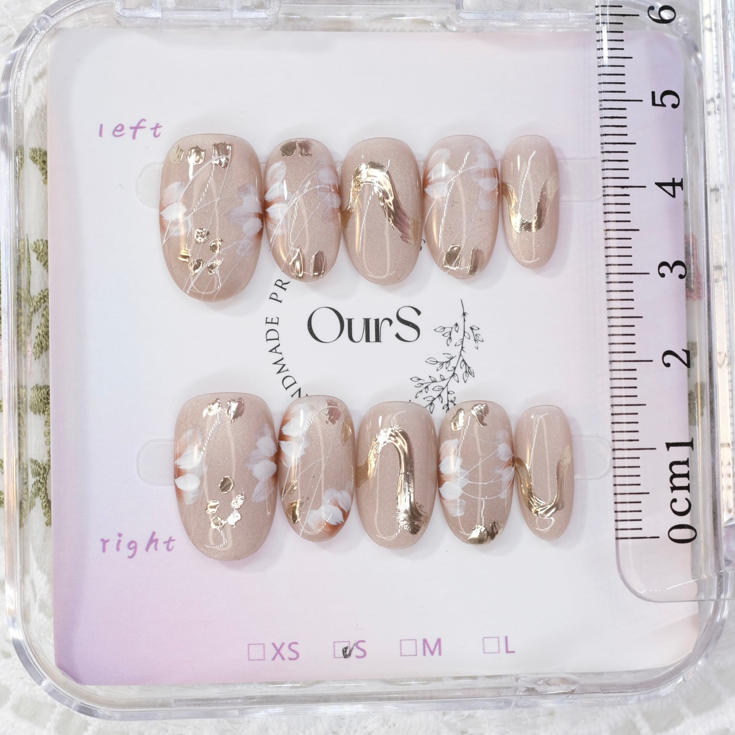 Brown cat eye Apricot Blossom, OurS Handmade Gel Reusable Nails