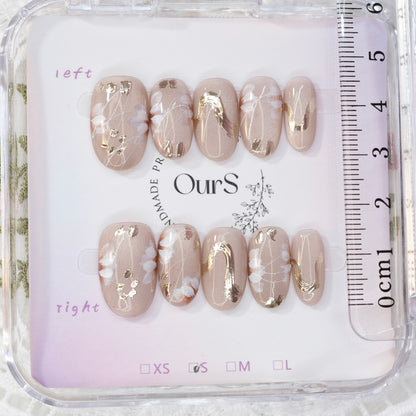 Brown cat eye Apricot Blossom, OurS Handmade Gel Reusable Nails