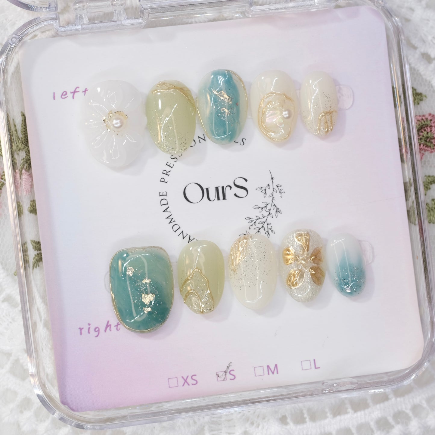 OurS Handmade Gel Nails, Short round, Green , Press on Nails