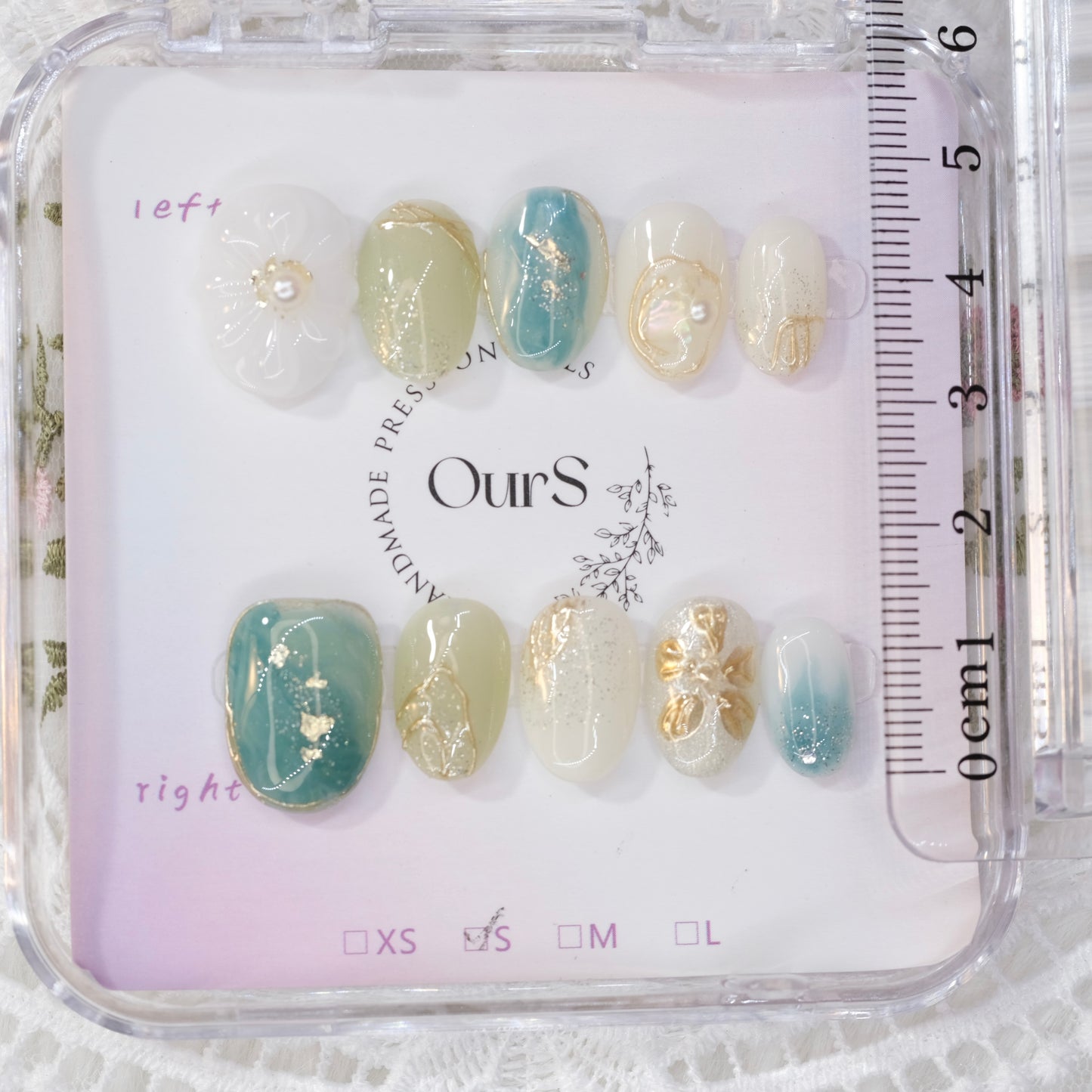 OurS Handmade Gel Nails, Short round, Green , Press on Nails