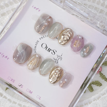 OurS Handmade Gel Nails, Short oval, Gold, Reusable nails