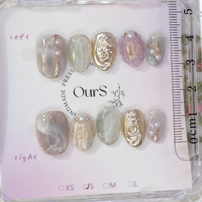 OurS Handmade Gel Nails, Short oval, Gold, Reusable nails