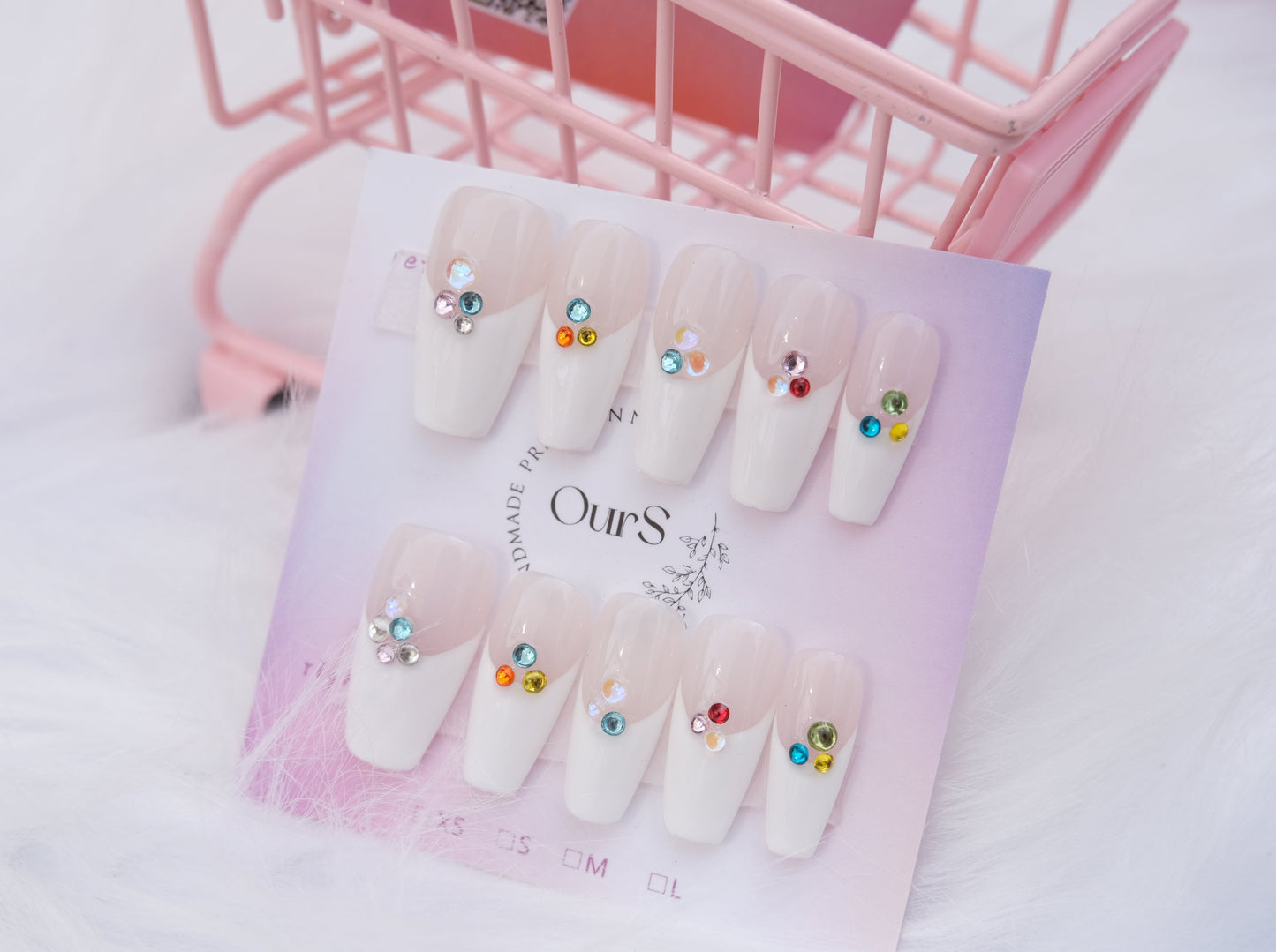 OurS Handmade Gel Nails,White ,Reusable Glue on, Press on nails