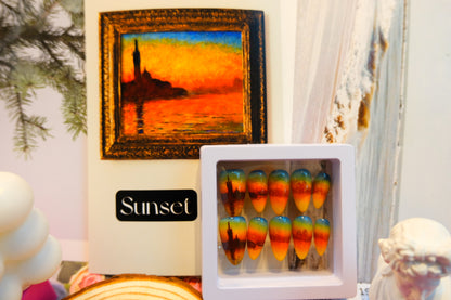 OurS Handmade Reusable Press-on Nails, Advanced Custom Nails,Monet,Sunset,Almond Shap