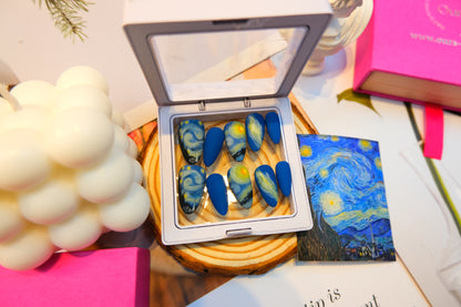 OurS Handmade Reusable Press-on Nails, Advanced Custom Nails,Van Gogh，Starry Night,Almond Shape