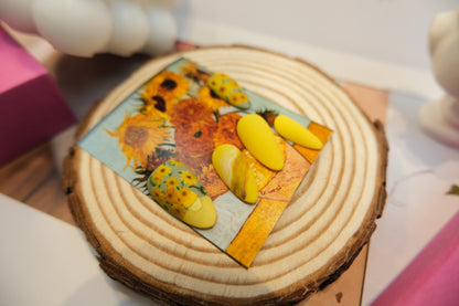 OurS Handmade Reusable Press-on Nails, Advanced Custom Nails,Sunflowers,Van Gogh，Almond Blossoms,Almond Shape