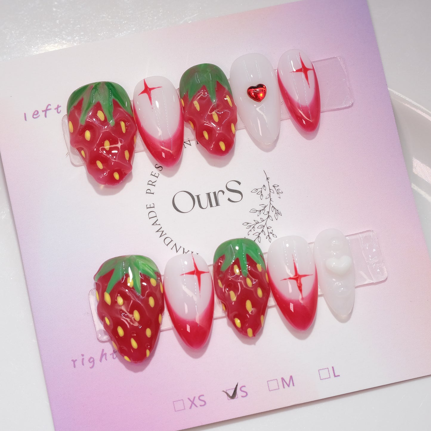 OurS Handmade Gel Nails, reusable Press on nails, Strawberry nails