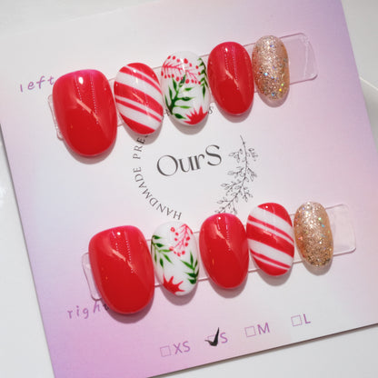 OurS Handmade Gel Nails, Short round, Christmas Nails, Press on nails