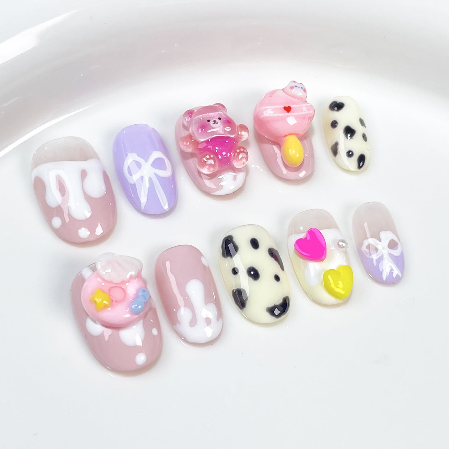 OurS handmade Gel Nails, Short Round Cute , Glue on Nails