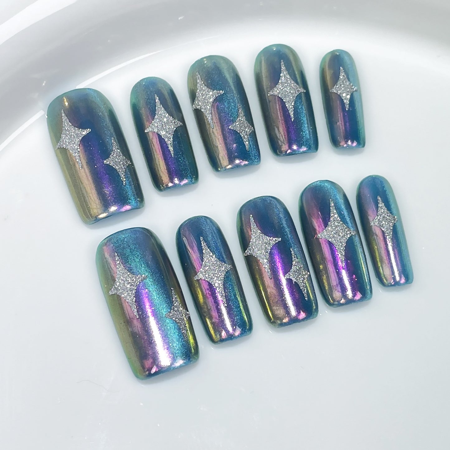 OurS Handmade Gel nails, Square Shape, Star, Glue on Nails